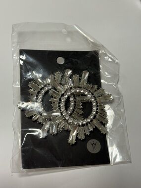 Sparkling Baguette Sunburst Earrings in Silver